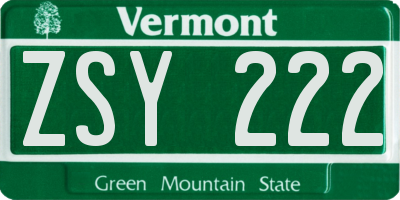 VT license plate ZSY222