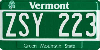 VT license plate ZSY223
