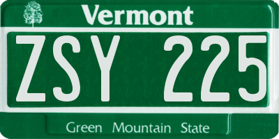 VT license plate ZSY225