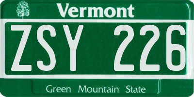 VT license plate ZSY226