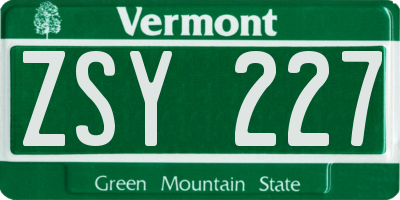 VT license plate ZSY227