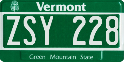 VT license plate ZSY228