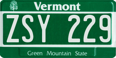 VT license plate ZSY229