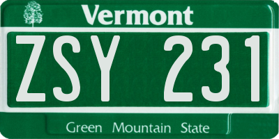 VT license plate ZSY231