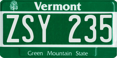 VT license plate ZSY235