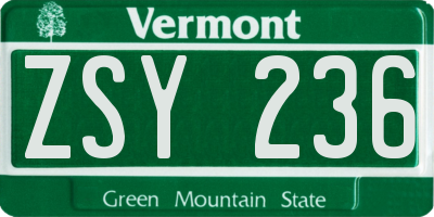 VT license plate ZSY236