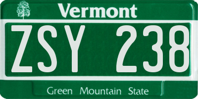 VT license plate ZSY238