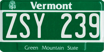 VT license plate ZSY239