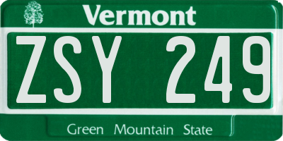 VT license plate ZSY249