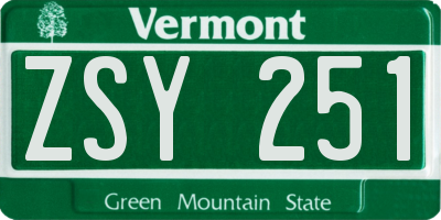 VT license plate ZSY251