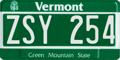 VT license plate ZSY254