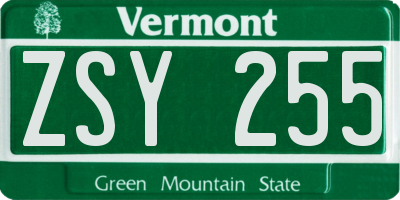 VT license plate ZSY255