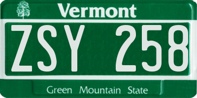 VT license plate ZSY258