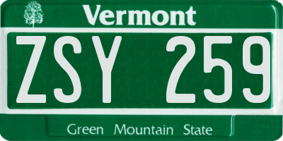 VT license plate ZSY259