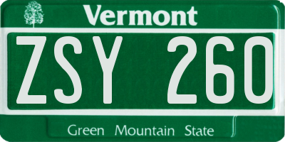 VT license plate ZSY260