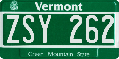 VT license plate ZSY262