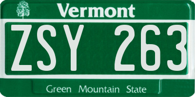 VT license plate ZSY263