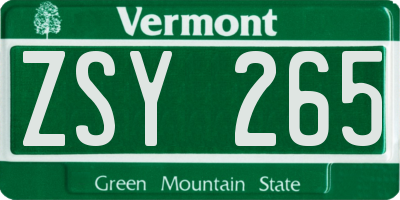 VT license plate ZSY265