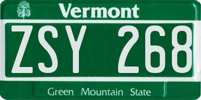 VT license plate ZSY268