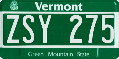 VT license plate ZSY275