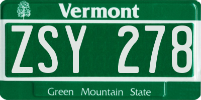 VT license plate ZSY278