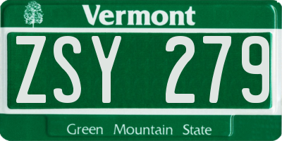 VT license plate ZSY279