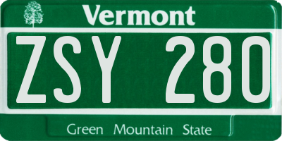 VT license plate ZSY280