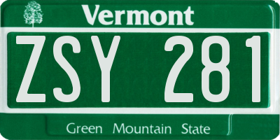 VT license plate ZSY281