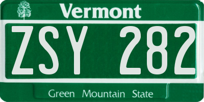 VT license plate ZSY282