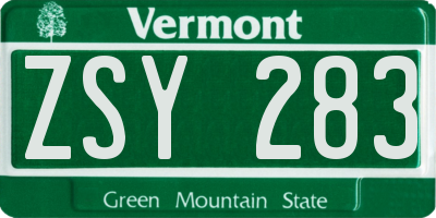 VT license plate ZSY283