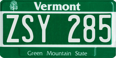 VT license plate ZSY285