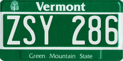 VT license plate ZSY286