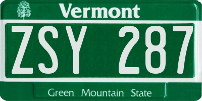 VT license plate ZSY287