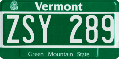 VT license plate ZSY289