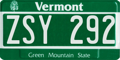 VT license plate ZSY292