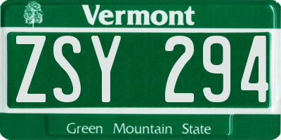 VT license plate ZSY294