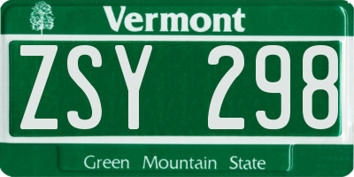 VT license plate ZSY298