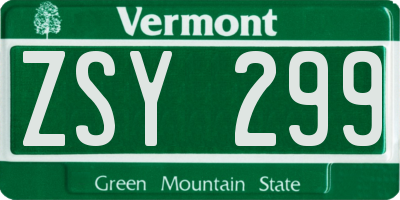VT license plate ZSY299