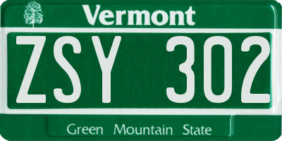 VT license plate ZSY302