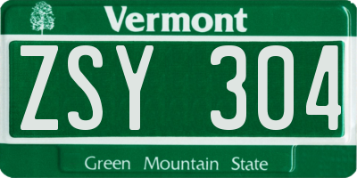 VT license plate ZSY304