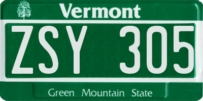 VT license plate ZSY305