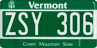 VT license plate ZSY306