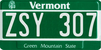 VT license plate ZSY307
