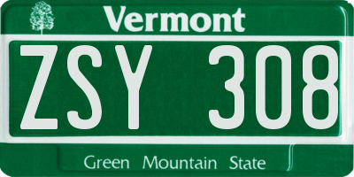 VT license plate ZSY308