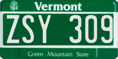 VT license plate ZSY309