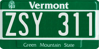 VT license plate ZSY311