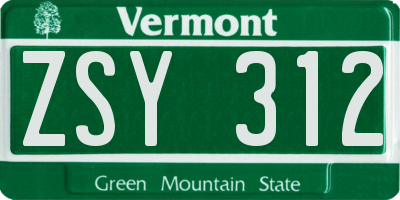 VT license plate ZSY312