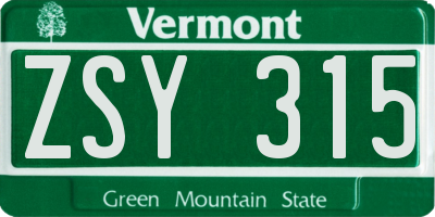 VT license plate ZSY315