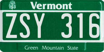 VT license plate ZSY316