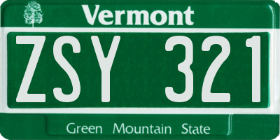 VT license plate ZSY321